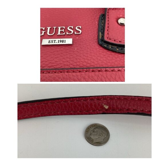 GUESS Small Crossbody Purse Mini Handbag Adj Strap Tote Red/Black Faux Leather - Picture 8 of 11